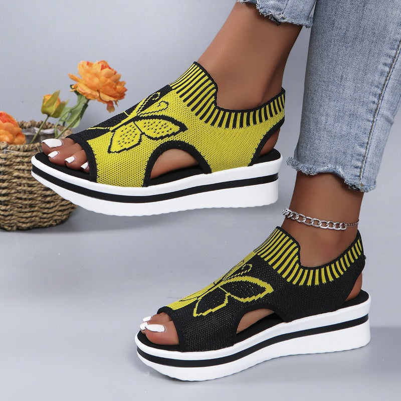 Sandali casual da donna con zeppa, punta aperta e stile da spiaggia