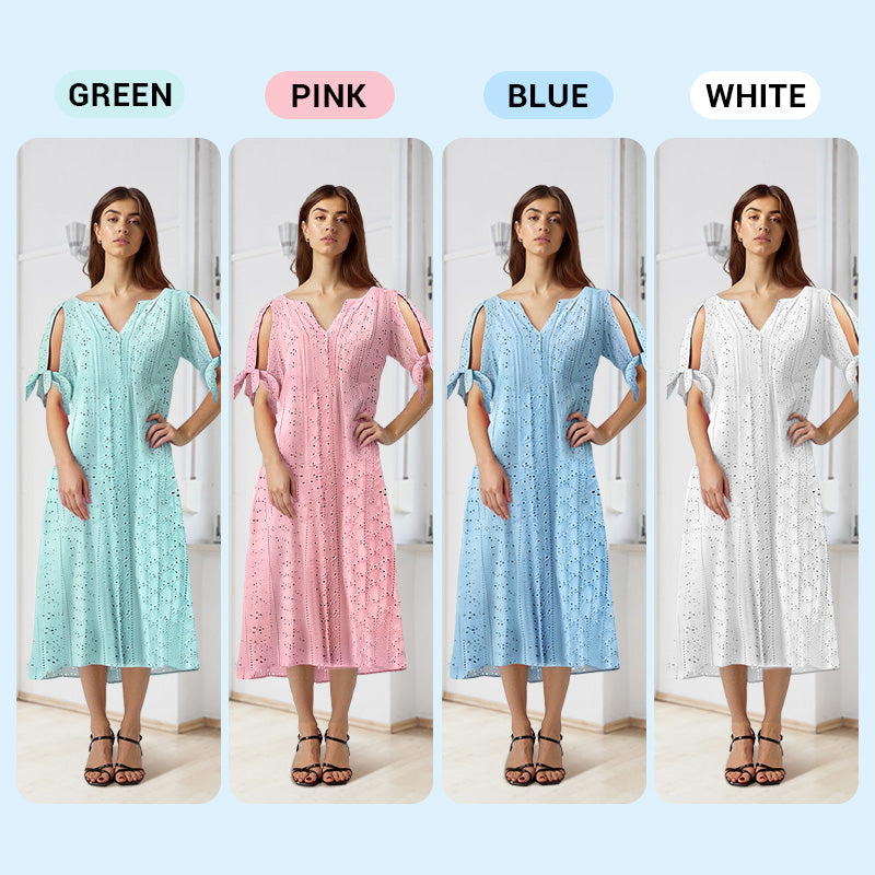 Women's Elegant V-Neck Hollow-Out Solid Dress