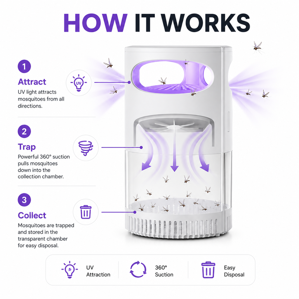 Lámpara mata mosquitos UV ¨C USB, silenciosa y sin químicos
