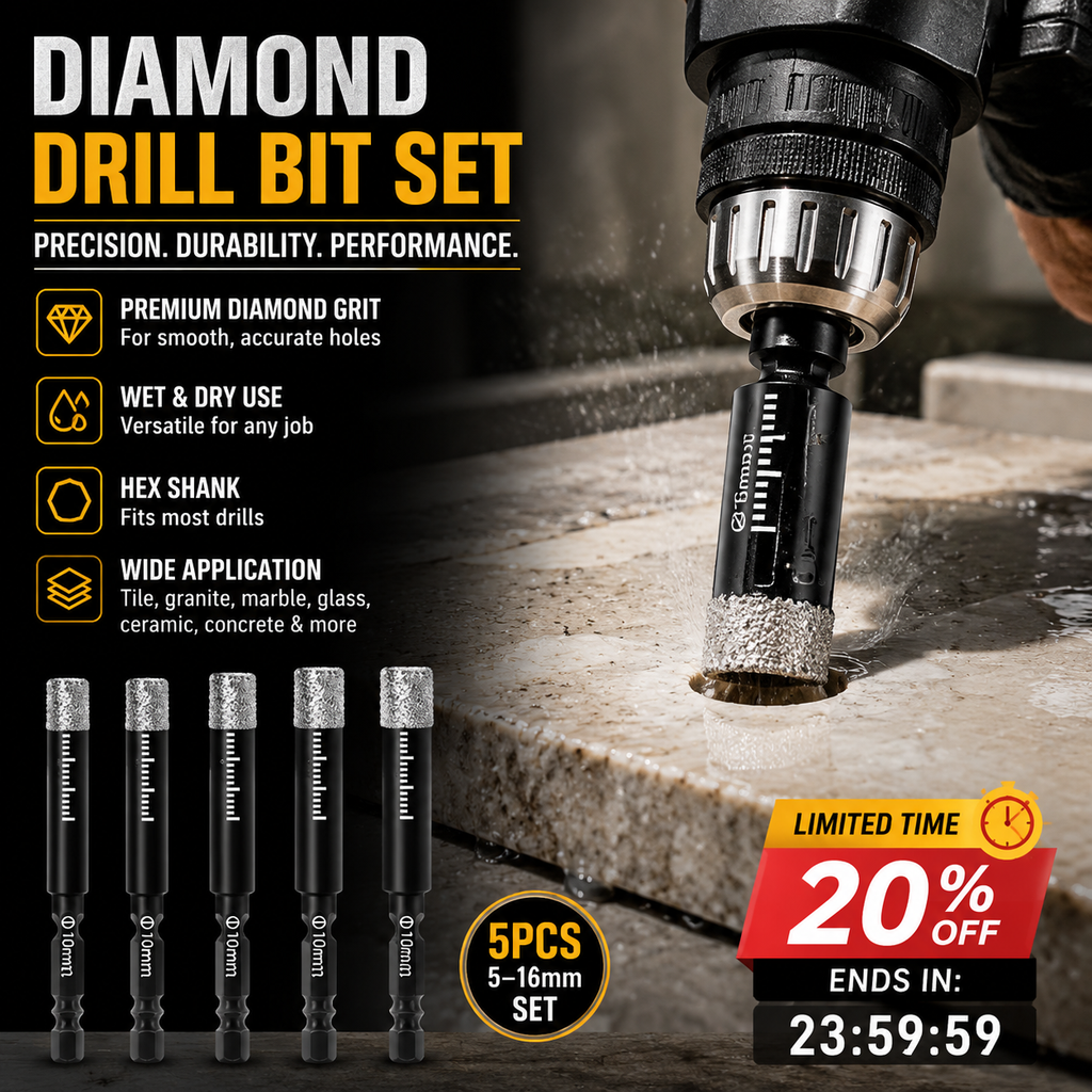 Set di punte diamantate per trapano NOW - Misure da 5-16 mm, gambo esagonale, uso a secco/a umido - Fori lisci e precisi