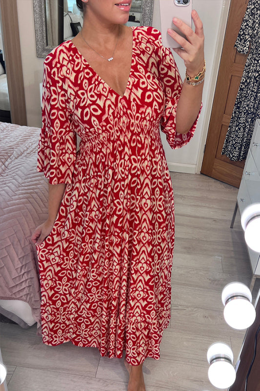 Abito lungo casual con stampa e scollo a V