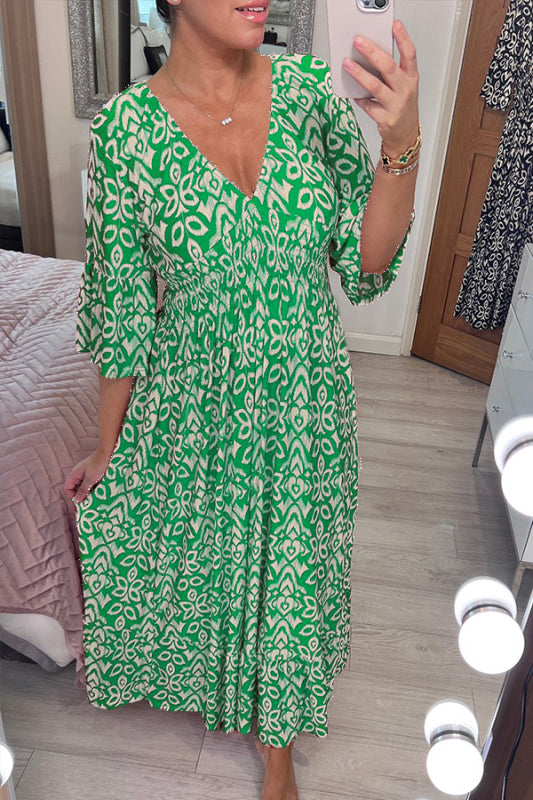 Abito lungo casual con stampa e scollo a V