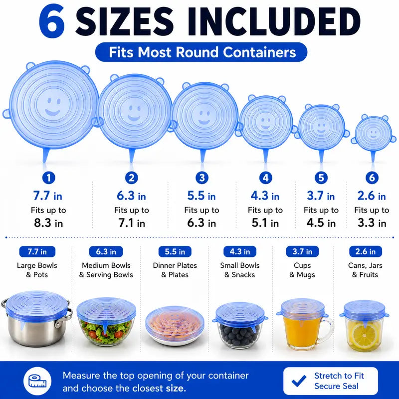 Couvercles en silicone Adpartner pour la conservation des aliments (lot de 6)