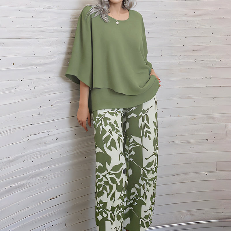 Women¡¯s Printed Pants and Crew Neck Top Set