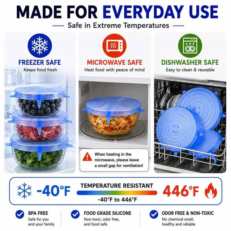 Couvercles en silicone Adpartner pour la conservation des aliments (lot de 6)