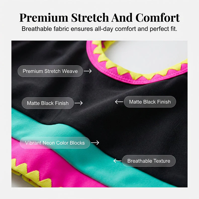 Color Block Patchwork Nylon Sporty 3-Piece Bikini Set