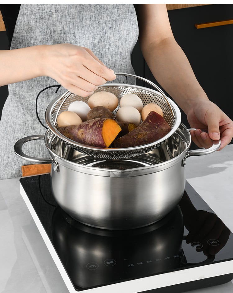 Vaporiera in acciaio inox tutto-in-uno con manico