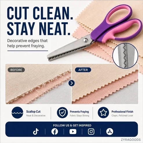 Tijeras dentadas multiusos para cortar tela en zigzag ¨C mango ergonómico y acero resistente al óxido