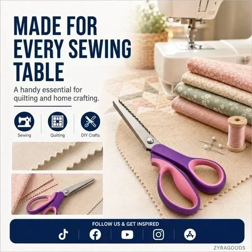 Tijeras dentadas multiusos para cortar tela en zigzag ¨C mango ergonómico y acero resistente al óxido