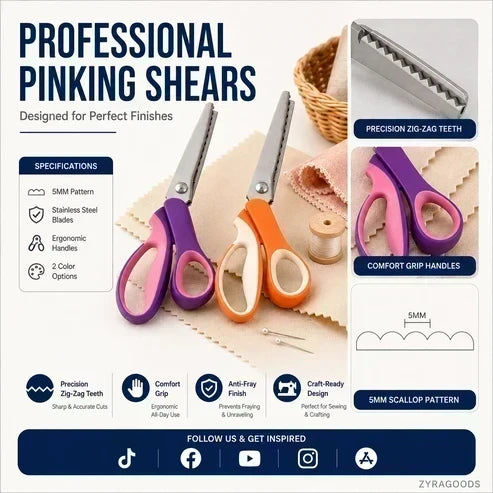 Tijeras dentadas multiusos para cortar tela en zigzag ¨C mango ergonómico y acero resistente al óxido