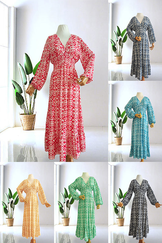 Casual lange jurk met print en V-hals