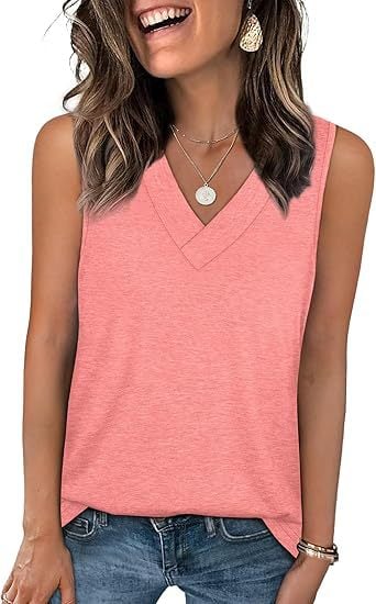 Women's Sleeveless V-Neck Slimming Loose Fit Casual Tank Top