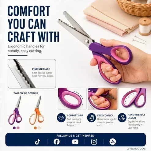 Tijeras dentadas multiusos para cortar tela en zigzag ¨C mango ergonómico y acero resistente al óxido