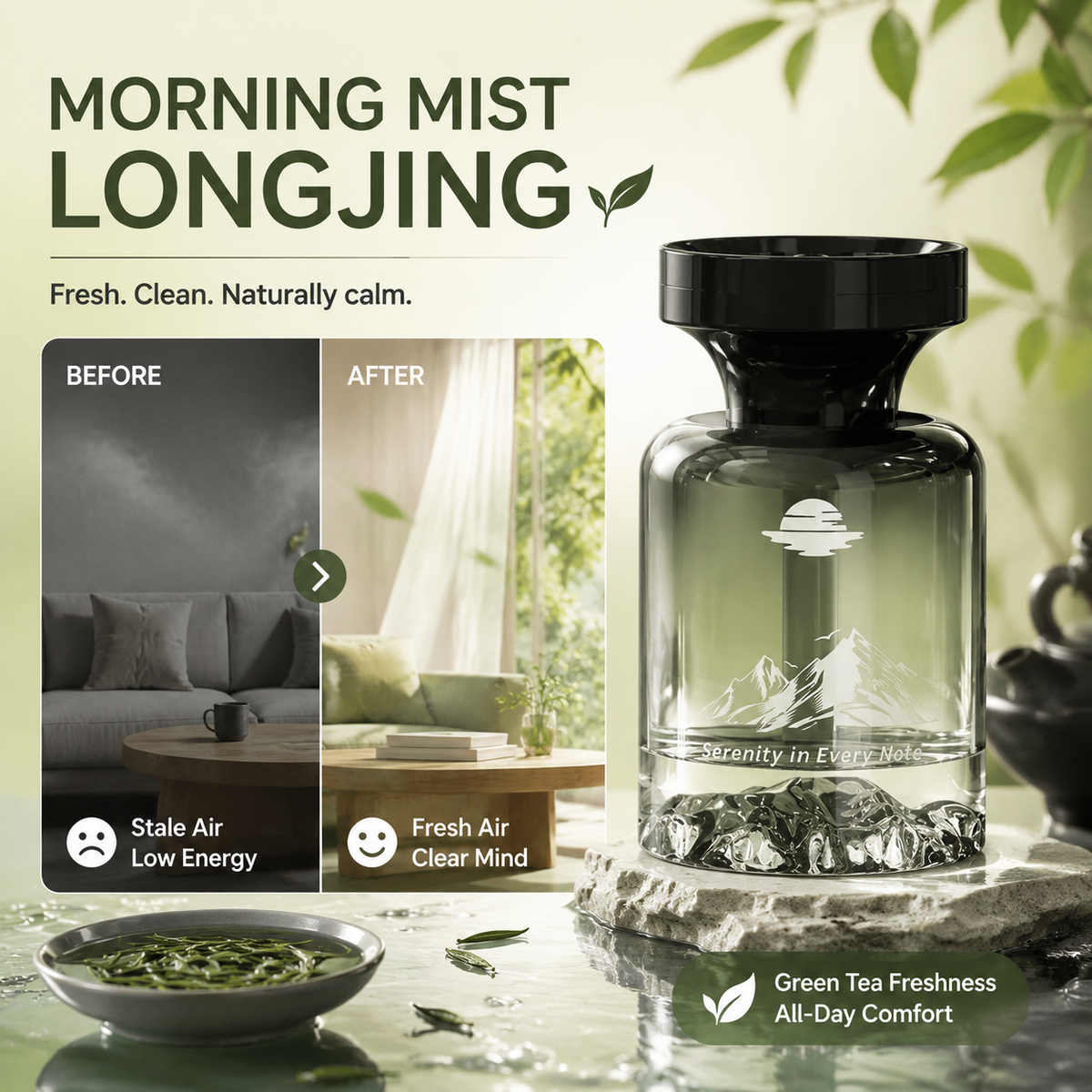 Désodorisant longue durée pour voiture, 110 ml ¨C extraits de plantes naturelles, élimine les odeurs de fumée et d'animaux. Des semaines de fraîcheur. Design montagne. Respirez à pleins poumons