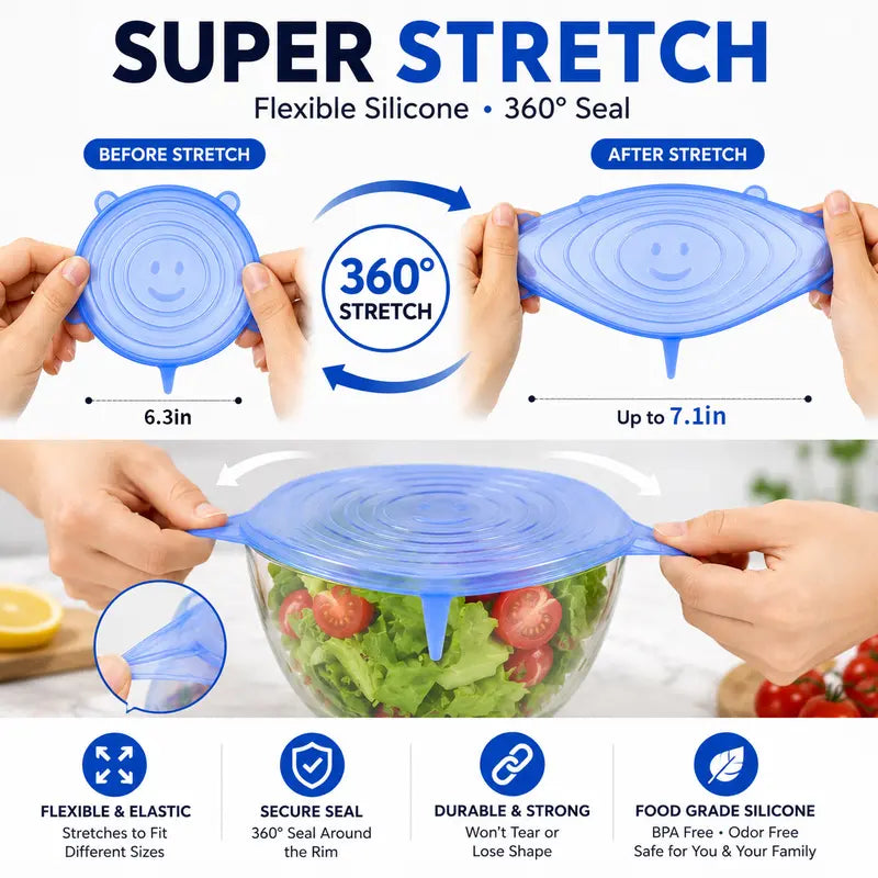 Couvercles en silicone Adpartner pour la conservation des aliments (lot de 6)