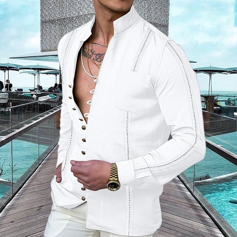 Men's Linen Button Up Summer Beach Shirt( )