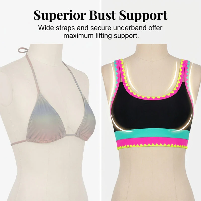 Color Block Patchwork Nylon Sporty 3-Piece Bikini Set