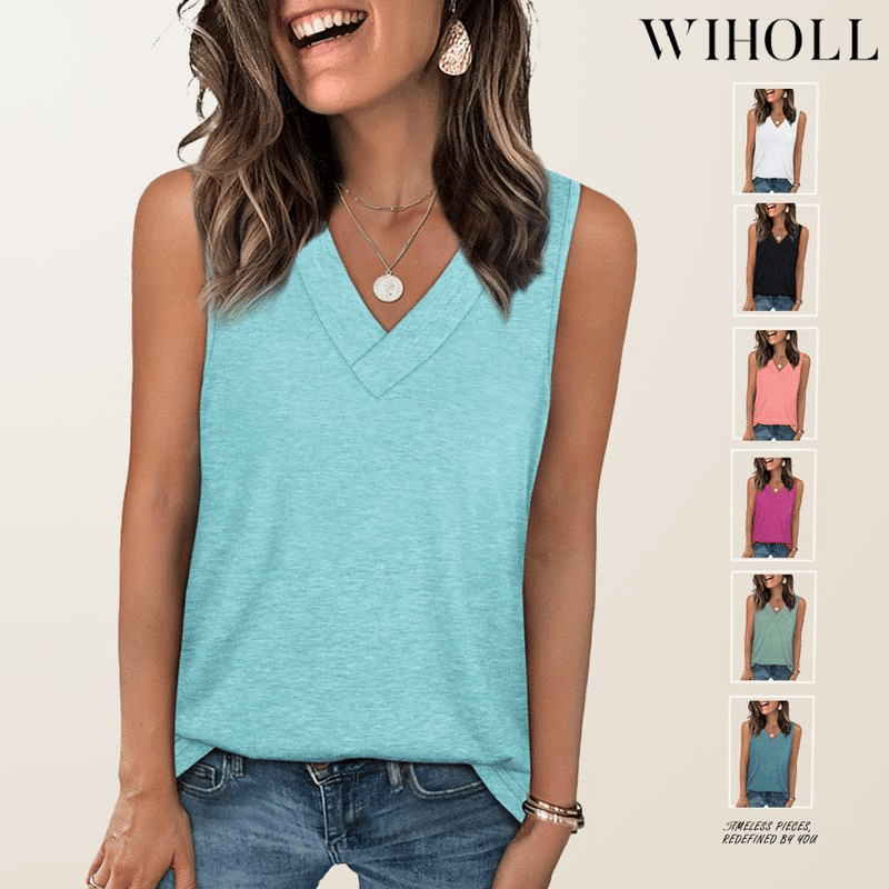 Women's Sleeveless V-Neck Slimming Loose Fit Casual Tank Top