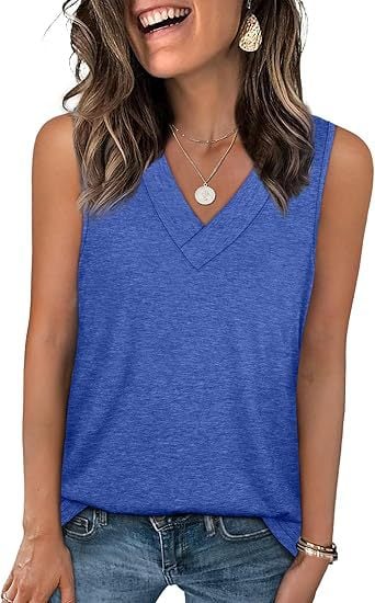 Women's Sleeveless V-Neck Slimming Loose Fit Casual Tank Top