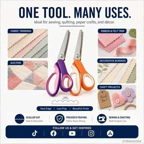 Tijeras dentadas multiusos para cortar tela en zigzag ¨C mango ergonómico y acero resistente al óxido