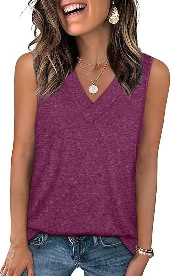 Women's Sleeveless V-Neck Slimming Loose Fit Casual Tank Top