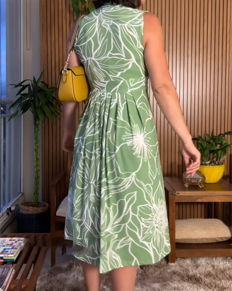 Mouwloze jurk met V-hals en tailleaccent