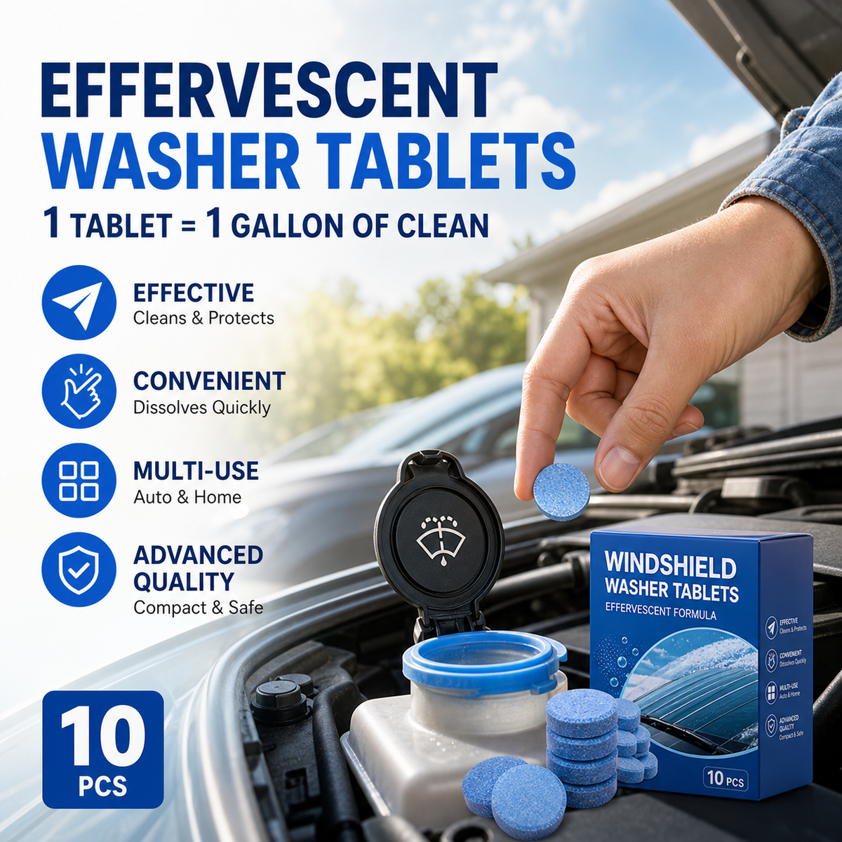 Compresse effervescenti concentrate detergenti per lavavetri dell'auto gratuite