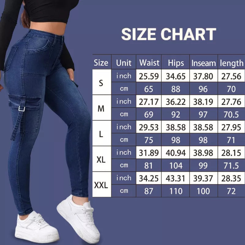 Jean cargo extensible taille haute pour femme