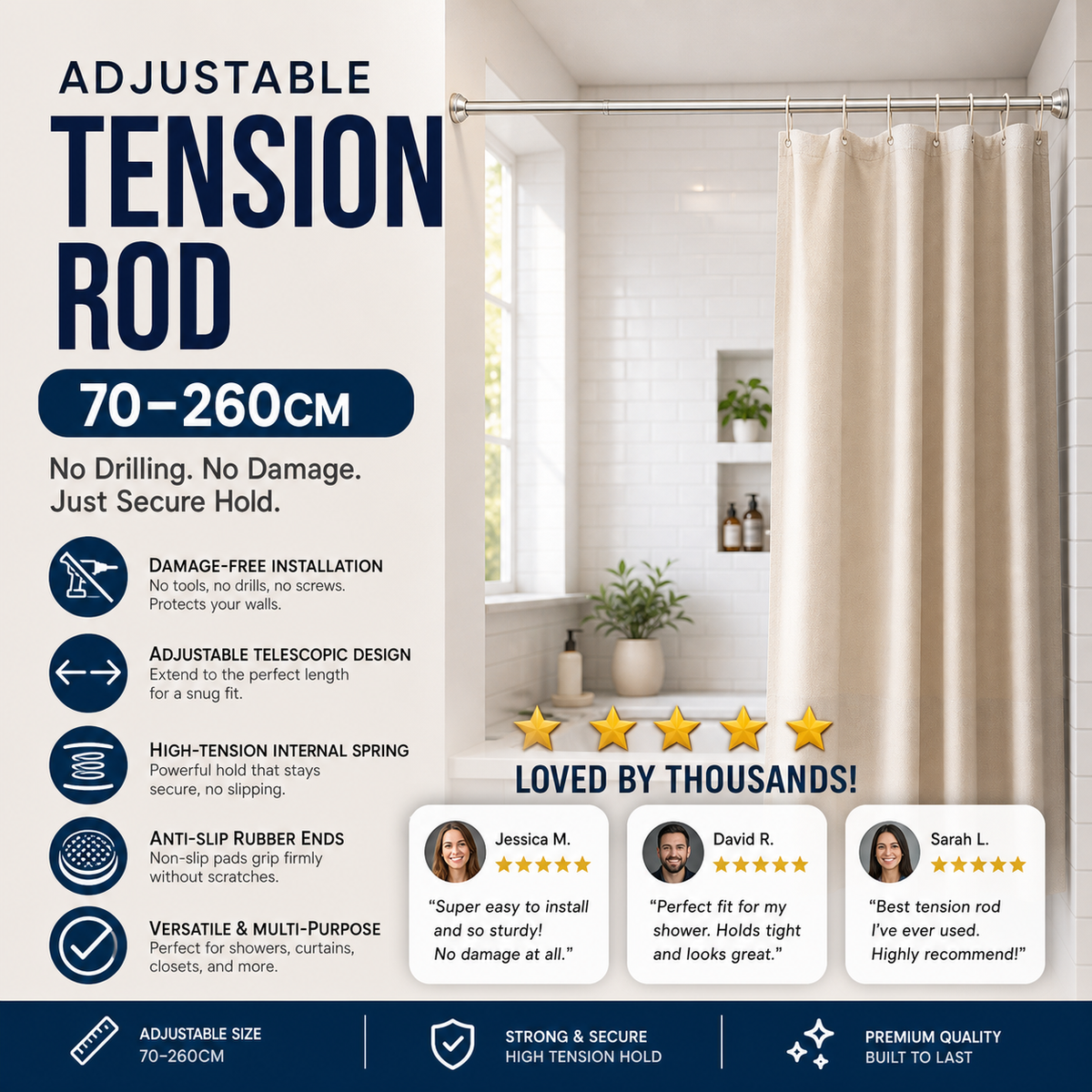 Barre de tension réglable sans perçage ¨C installation sans dommage, antidérapante et polyvalente, charge maximale de 15KG