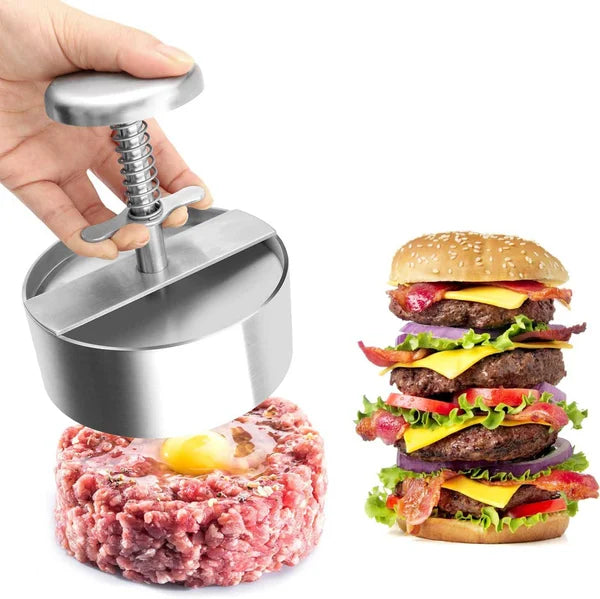Prensa manual para carne de hamburguesa ¨C acero inoxidable 304, apta para lavavajillas y antiadherente