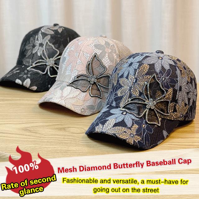Mesh baseballpet met diamanten vlinder