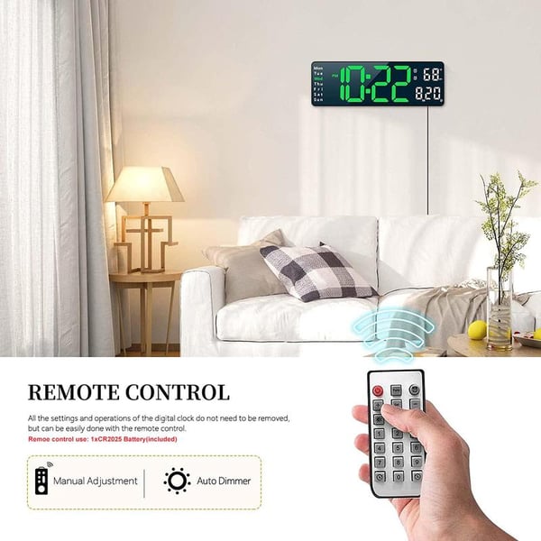 Large Digital Clock with Temperature, Date, Auto DST, Night Light, Auto Brightness Dimmer