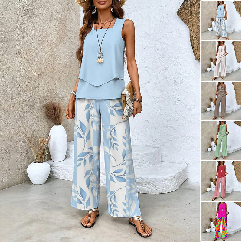 Women¡¯s Trendy Print 2-Piece Outfit ¨C Sleeveless Top & Pants Combo