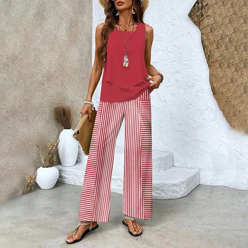Women¡¯s Trendy Print 2-Piece Outfit ¨C Sleeveless Top & Pants Combo