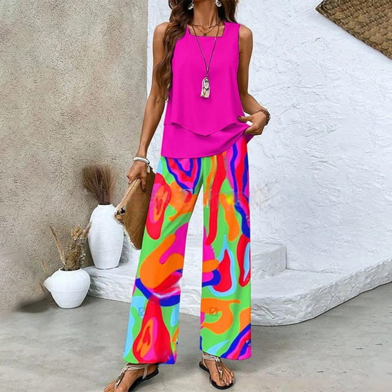 Women¡¯s Trendy Print 2-Piece Outfit ¨C Sleeveless Top & Pants Combo