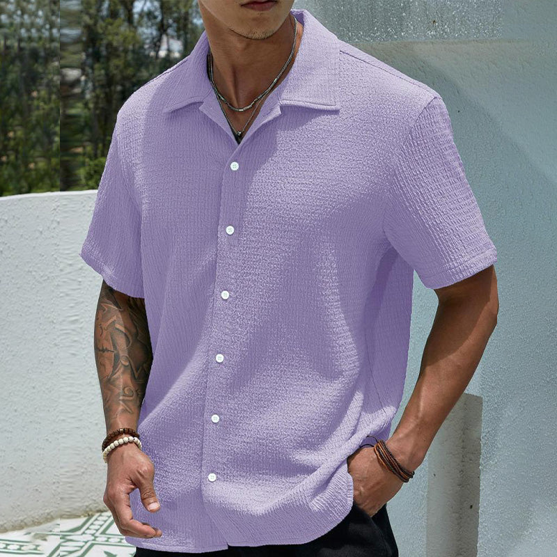 Camicia da uomo con bottoni sul davanti e tessuto lavorato