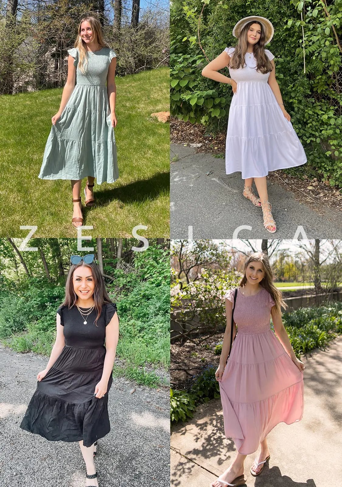 Vestido midi corto casual de verano con mangas acampanadas para mujer