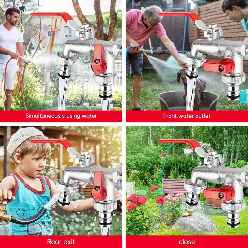 Rubinetto da giardino universale in acciaio inox con doppia uscita ¨C valvole indipendenti, resistente e facile da installare
