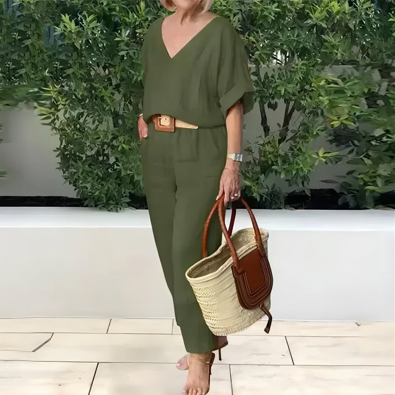 Loose V-neck Top and Pocket Pants