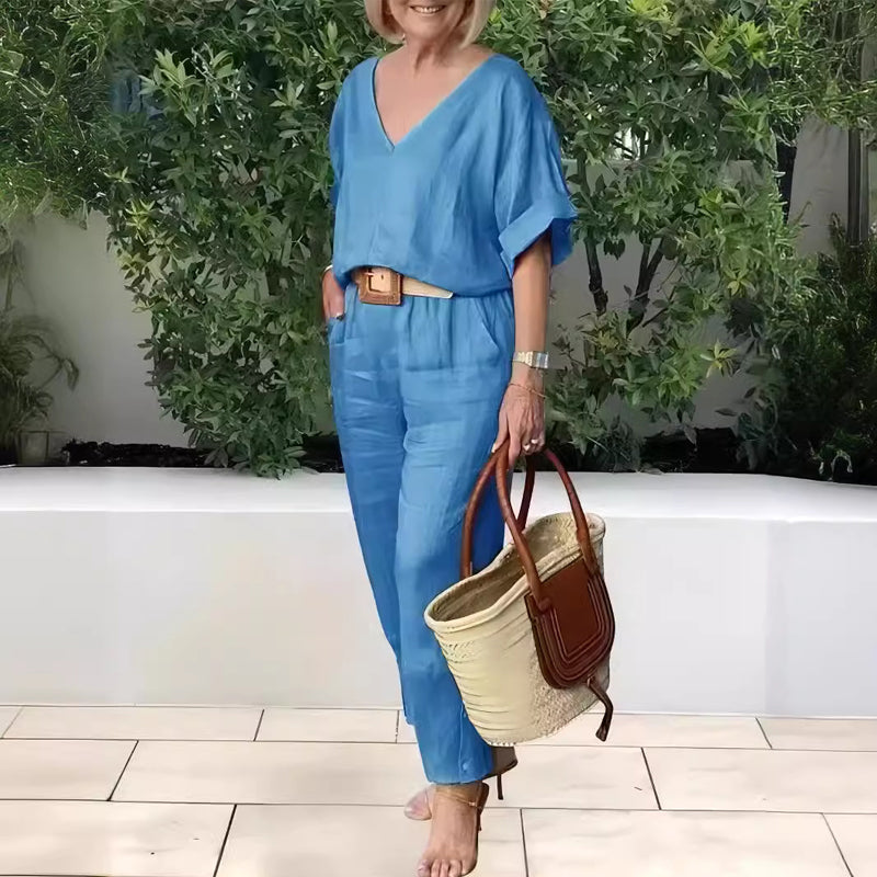 Loose V-neck Top and Pocket Pants
