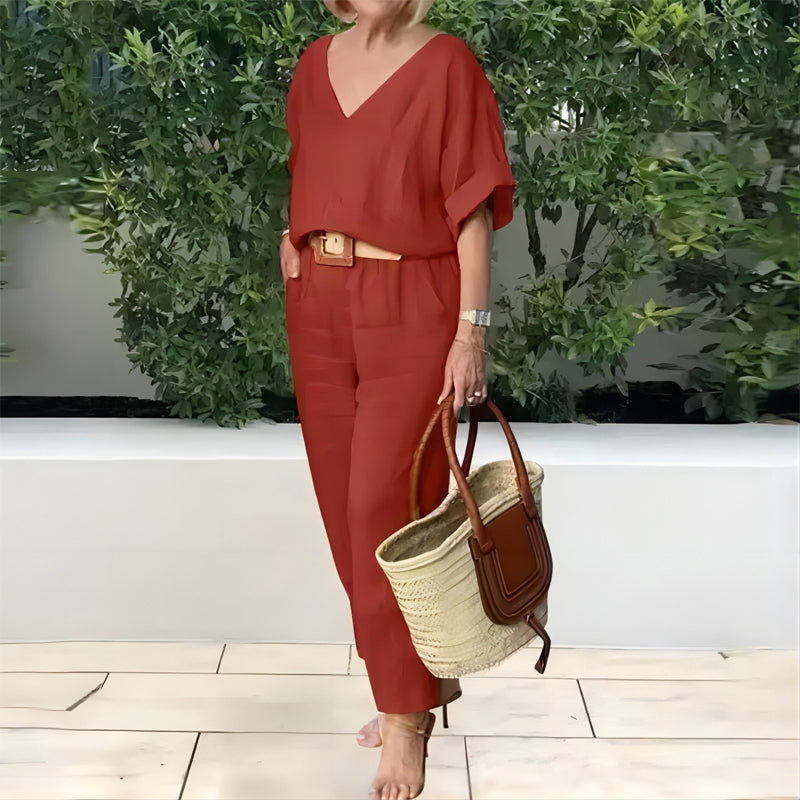 Loose V-neck Top and Pocket Pants
