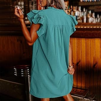 Summer Specials Women's Casual V-Neck Ruffle Pleated Dress