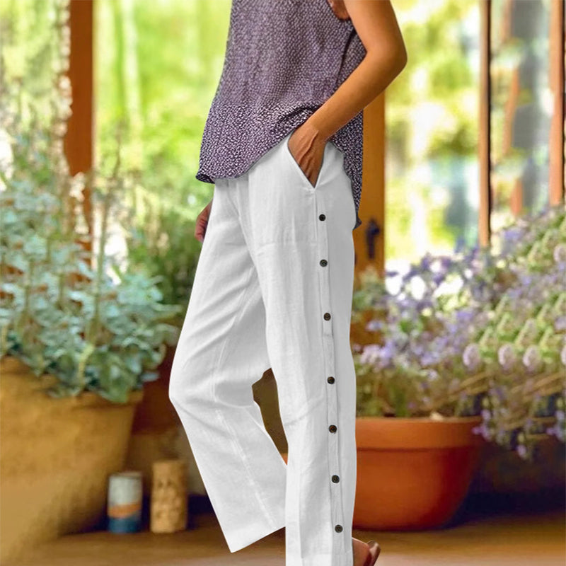 Pantaloni casual cropped dalla vestibilità ampia, a tinta unita, con bottoni laterali