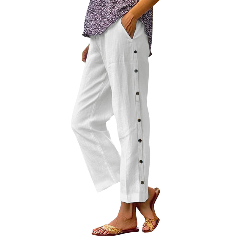 Pantaloni casual cropped dalla vestibilità ampia, a tinta unita, con bottoni laterali