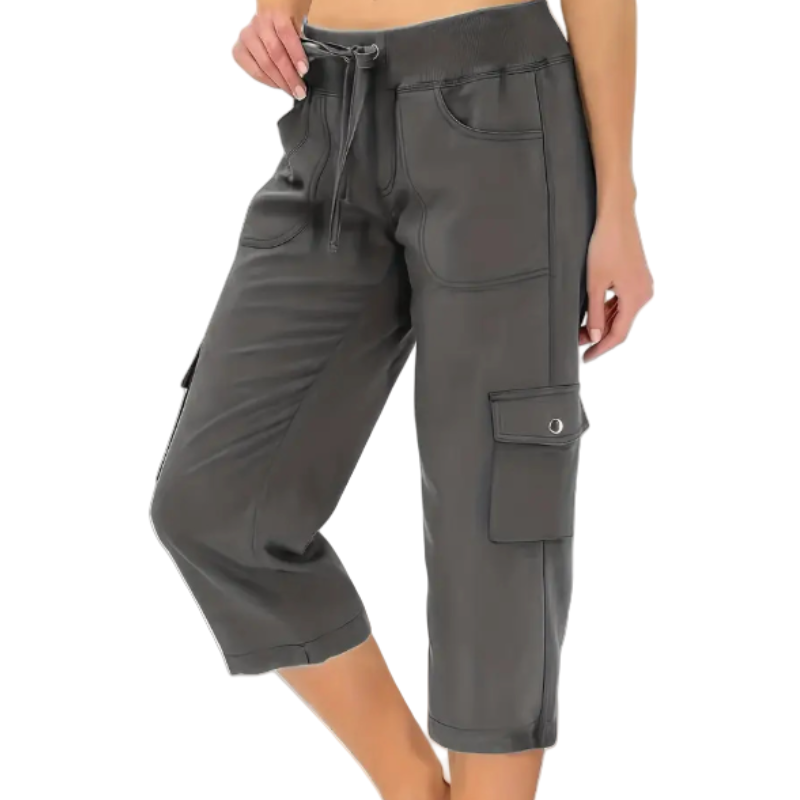 Pantalones cargo de color liso, cintura alta, con cordón y de 3/4 de largo para mujer