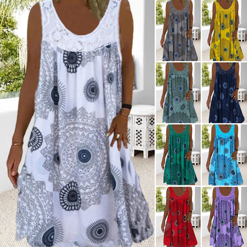 SpecialWomen Summer O-Neck Sleeveless Print Dress