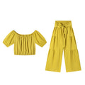New ArrivalOff-Shoulder Puff Sleeve Top with Wide-Leg Pants 2-Pieces Set