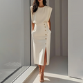 French Elegance Slit Midi Skirt | Draped Fabric with a Slight Waist Tuck