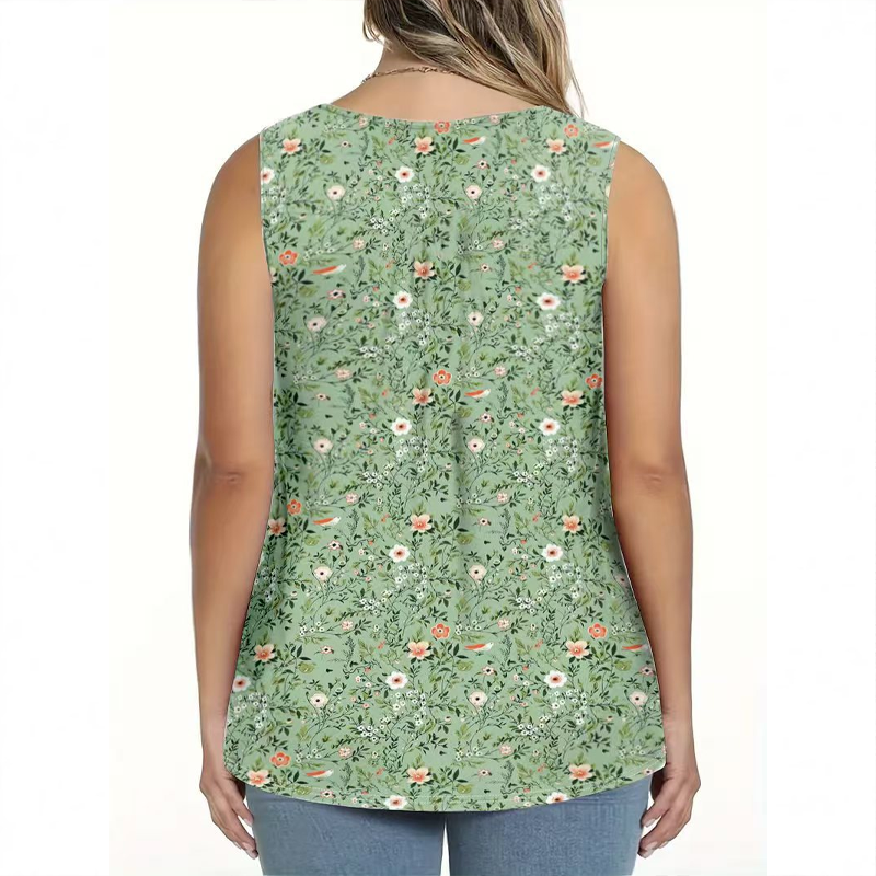 Women's Printed Button Sleeveless Top