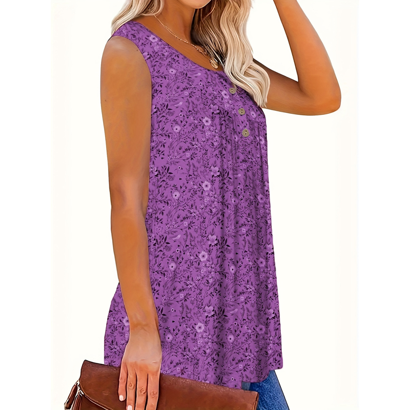 Women's Printed Button Sleeveless Top